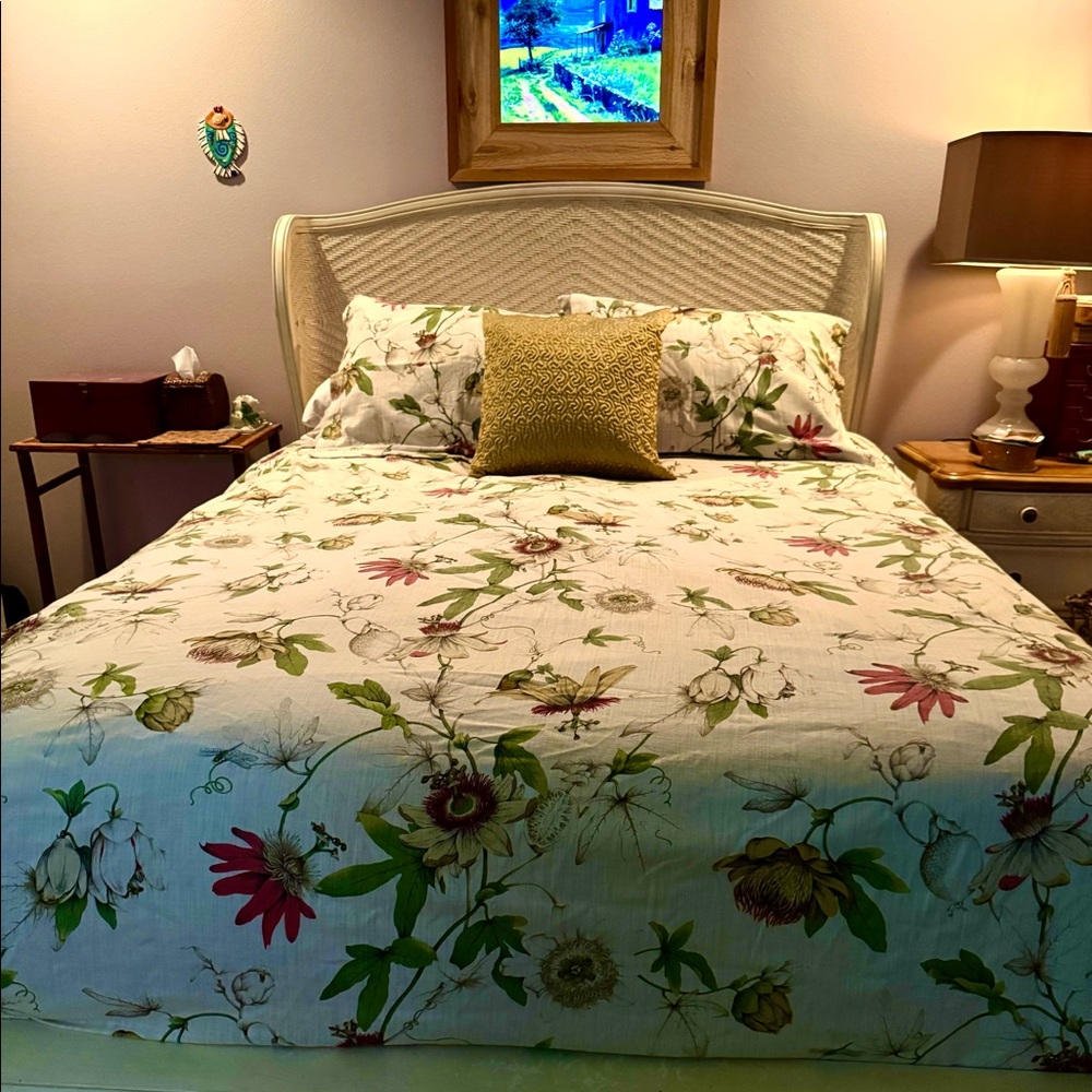 Beautiful Botanical Cotton Queen Duvet Cover with Pillow Shams